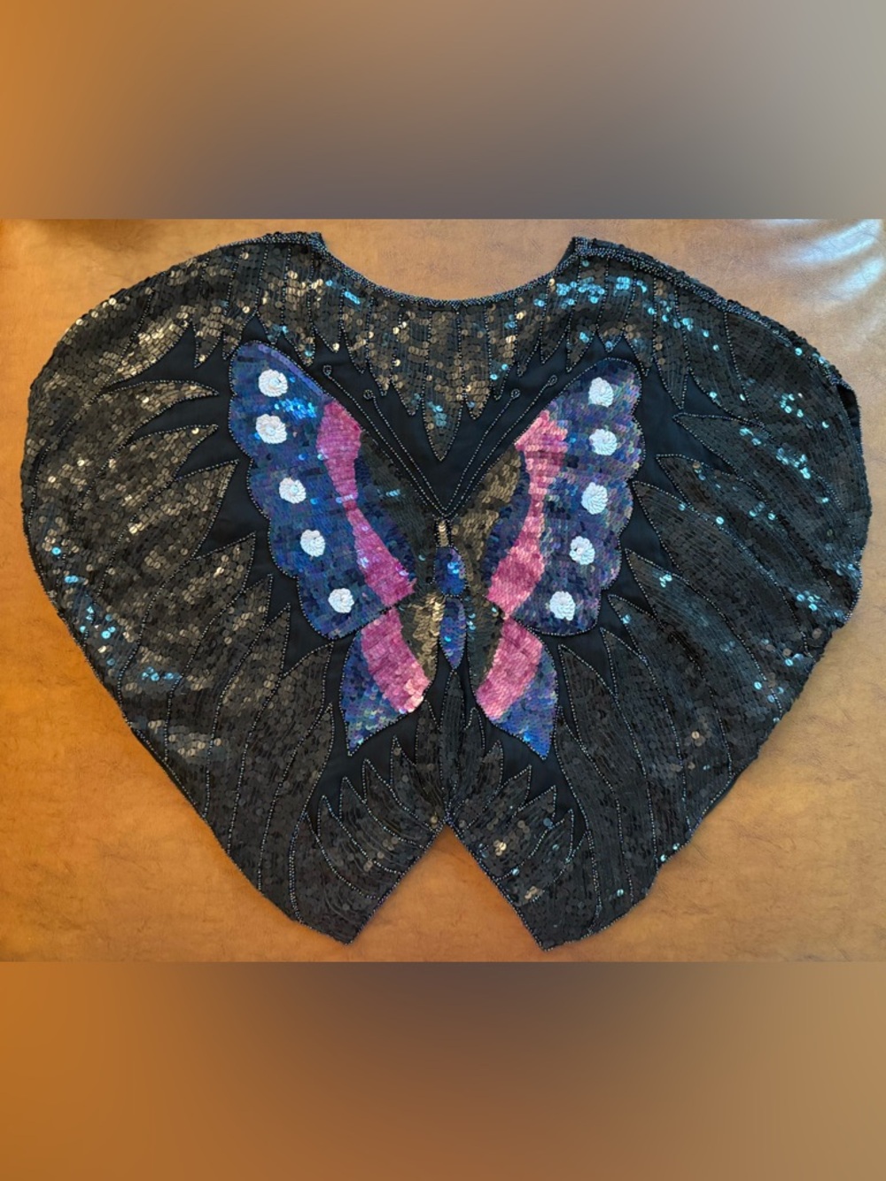 St Honore Silk Butterfly Sequin Top Beaded Black Statement Oversized - Picture 2 of 3